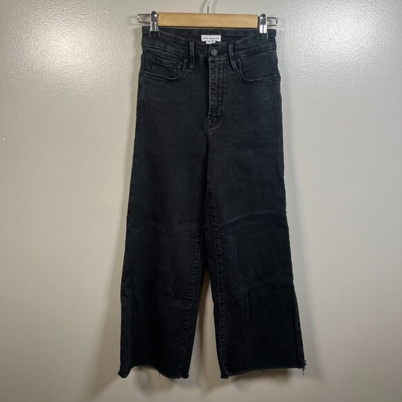 Good American Good Waist Palazzo Wide Leg Crop Jeans Size 00/24 Black Denim - Picture 1 of 9